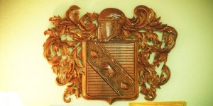 Rhodes Family Crest, hand-carved, mahogany